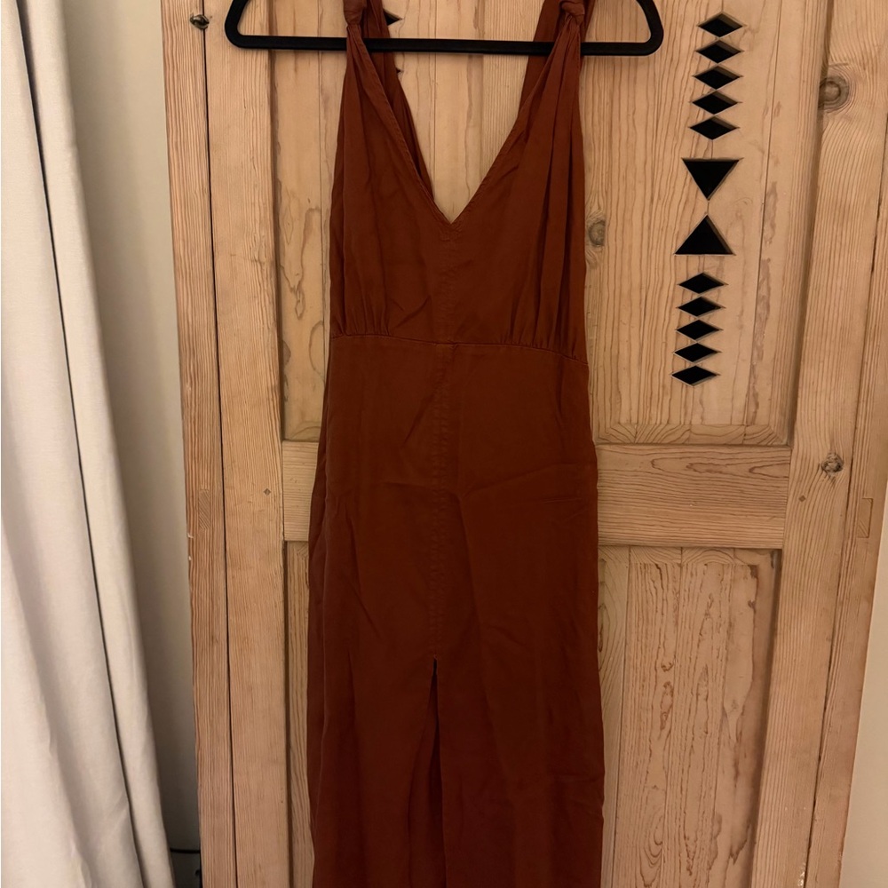 Zara Rust-Brown V-Neck Jumpsuit